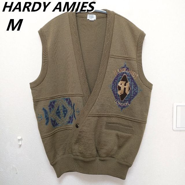 HARDY AMIES　ウール　ベスト　日本製　メンズM　緑　中厚手