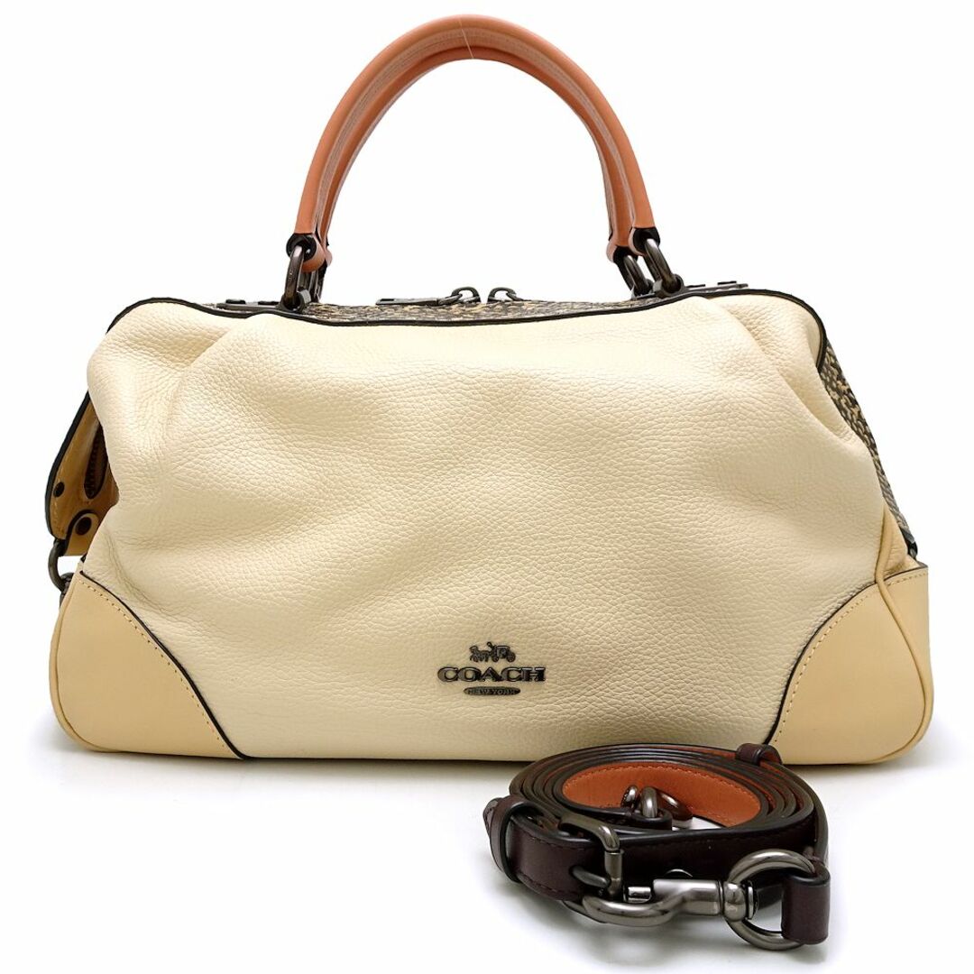 コーチ COACH レーンサッチェル 69622 2Wayバッグ レザー × パイソン  アイボリー  ベージュ  ピンク / 350158