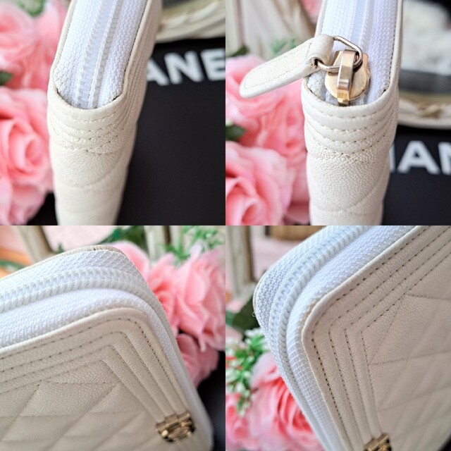 CHANEL ボーイシャネル 長財布 ココマーク ラウンドファスナー 白