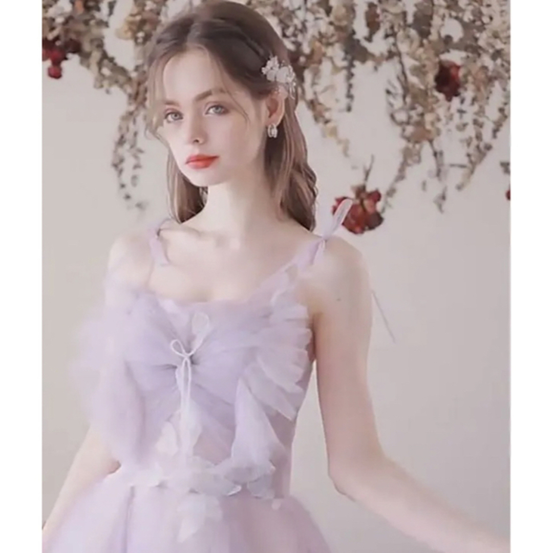 二次会　花嫁　ドレス　薄紫　可愛い　ウェディング　カラードレス レディースのフォーマル/ドレス(ロングドレス)の商品写真