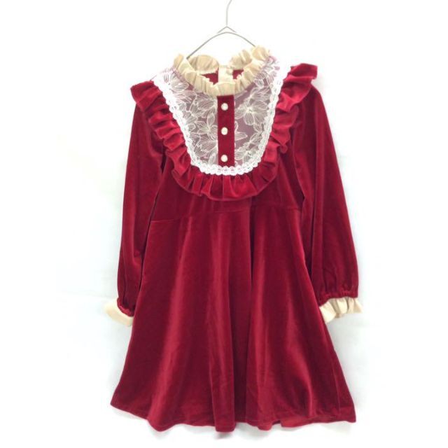 女の子130cm ベルベットワンピース　レッド（4944ZC） キッズ/ベビー/マタニティのキッズ服女の子用(90cm~)(ワンピース)の商品写真