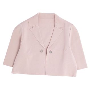 フォクシー(FOXEY)の美品 フォクシー FOXEY ジャケット ニット Jacket Little Jewel ショート丈 コットン アウター レディース 40(M相当) ベージュ(その他)