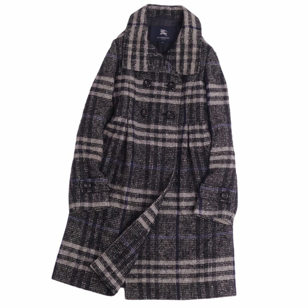 BURBERRY(バーバリー)のバーバリー ロンドン BURBERRY LONDON コート ロングコート ダブルブレスト チェック柄 ウール アウター レディース 40(M相当) ブラック/グレー/ブルー レディースのジャケット/アウター(その他)の商品写真