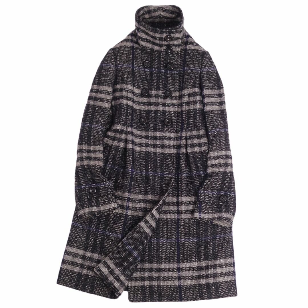 BURBERRY(バーバリー)のバーバリー ロンドン BURBERRY LONDON コート ロングコート ダブルブレスト チェック柄 ウール アウター レディース 40(M相当) ブラック/グレー/ブルー レディースのジャケット/アウター(その他)の商品写真