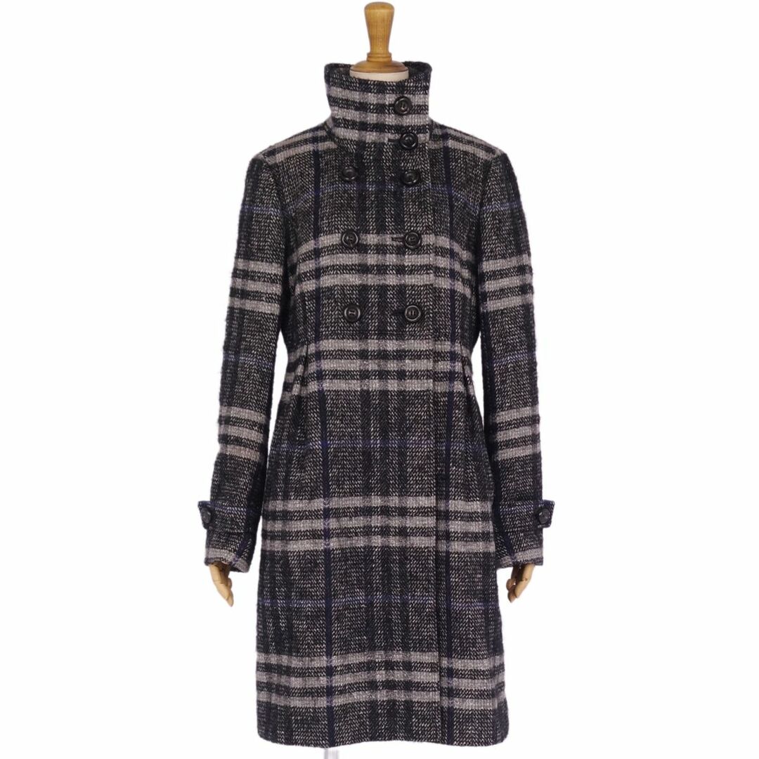 BURBERRY(バーバリー)のバーバリー ロンドン BURBERRY LONDON コート ロングコート ダブルブレスト チェック柄 ウール アウター レディース 40(M相当) ブラック/グレー/ブルー レディースのジャケット/アウター(その他)の商品写真