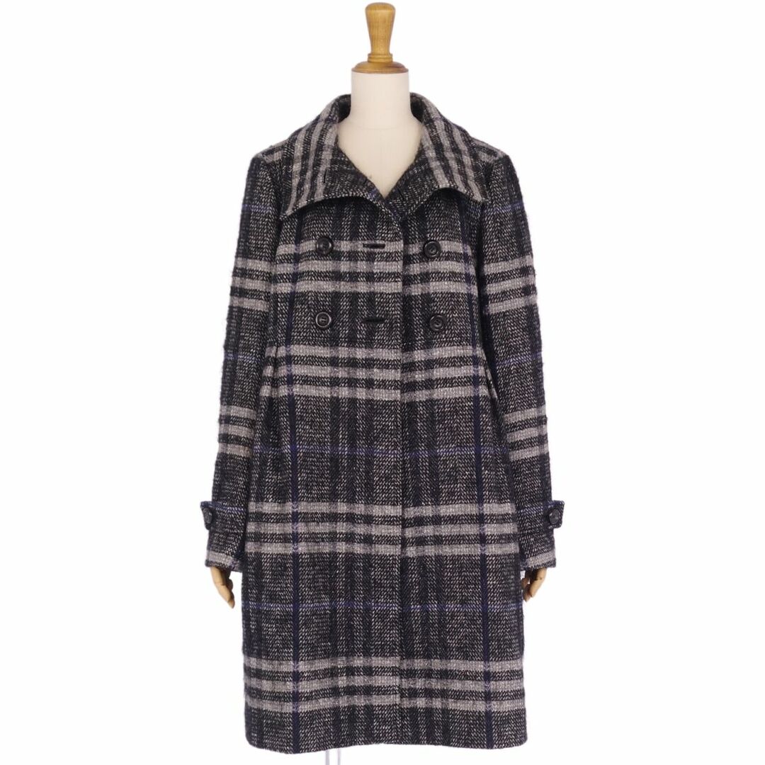 BURBERRY(バーバリー)のバーバリー ロンドン BURBERRY LONDON コート ロングコート ダブルブレスト チェック柄 ウール アウター レディース 40(M相当) ブラック/グレー/ブルー レディースのジャケット/アウター(その他)の商品写真