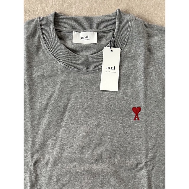 XXL新品 AMI Paris アミ ロゴ 刺繍 ロング Tシャツ 長袖 グレー-
