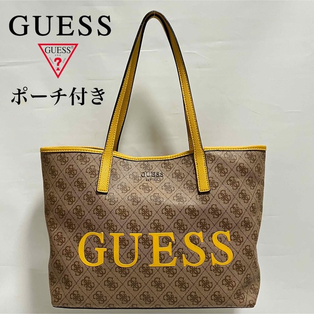 GUESS(ゲス)の【早い者勝ち】GUESS ゲス トートバッグ ロゴ 総柄 ポーチ付き A4収納 レディースのバッグ(トートバッグ)の商品写真