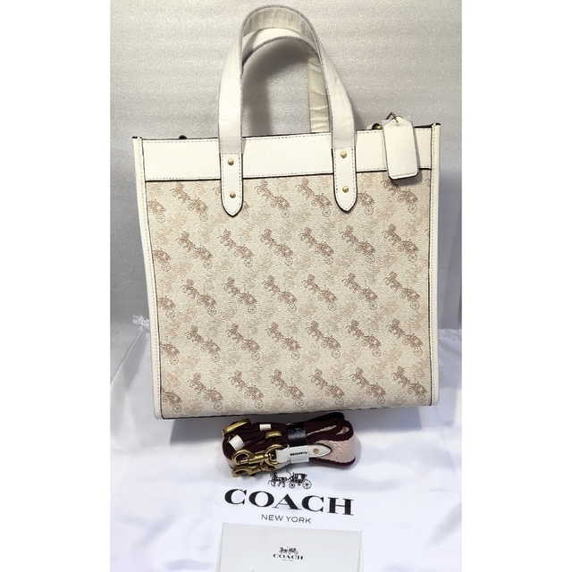 トートバッグ●新品 未使用 COACH コーチ トートバッグ レザー ホワイト 馬車柄