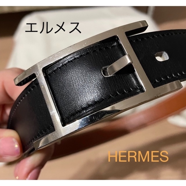 【HERMES】エルメス エトリエ ボックスカーフ 黒/茶 □C メンズ ベルト