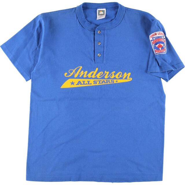 90年代 COTTON DELUXE ヘンリーネック 両面プリント ナンバリング ワッペン付き カレッジTシャツ USA製 メンズL ヴィンテージ /eaa323866