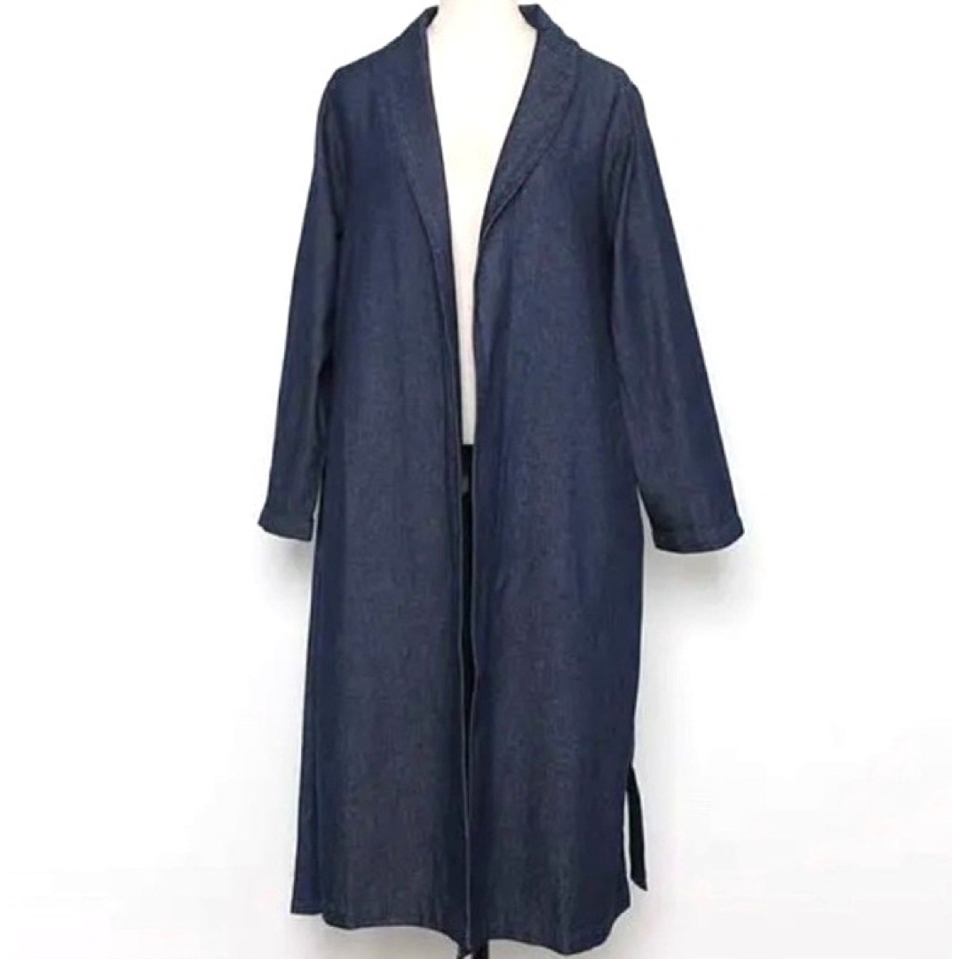 andRのデニムオープンコート　ベルト付き レディースのジャケット/アウター(ロングコート)の商品写真