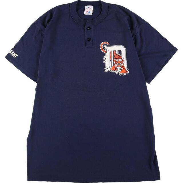 Majestic MLB DETROIT TIGERS デトロイトタイガース ヘンリーネック スポーツプリントTシャツ メンズXL /eaa322406