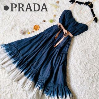 美品 PRADA プラダ Tシャツ ワンピース シルク フリル グリーン 最安の