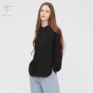 ユニクロ(UNIQLO)のユニクロ　HANA TAJIMA  レーヨンジョーゼットバンドカラーシャツ(シャツ/ブラウス(長袖/七分))