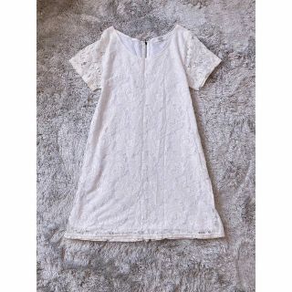 マウジー(moussy)の総レースワンピース ホワイト白 春夏ワンピース 膝丈 スカート レース 花柄(ひざ丈ワンピース)