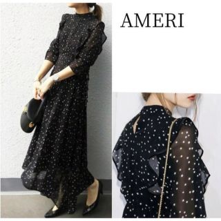 アメリヴィンテージ(Ameri VINTAGE)のAMERI　星柄ワンピース　POWER SHOULDER FRILL DRESS(ロングワンピース/マキシワンピース)