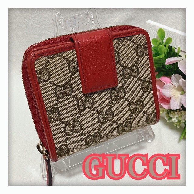 Gucci(グッチ)のお値下げ‼️ ✨美品✨ GUCCI キャンバス 折り財布 ベージュ × レッド レディースのファッション小物(財布)の商品写真