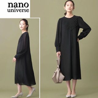 ナノユニバース(nano・universe)の透ける素材にドットが可愛い♪　シフォンロングワンピース　 S　ブラック(ロングワンピース/マキシワンピース)