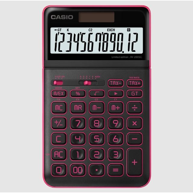 CASIO(カシオ)の電卓　CASIO　カシオ　ブラック　ネオン　ピンク　限定　ジャストタイプ インテリア/住まい/日用品の文房具(その他)の商品写真