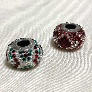 スワロフスキー(SWAROVSKI)の【希少】スワロフスキー ビーチャームド ビーズ 模様 刻印入り 2個セット (各種パーツ)