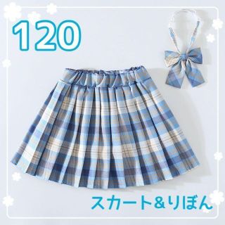 かわいい♡制服 スカート りぼん 韓国 JK チェック柄 2点セット 水色(スカート)