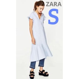 ザラ(ZARA)のZARA シャンブレー フリルスリーブワンピースS(ロングワンピース/マキシワンピース)