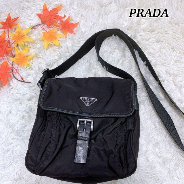 PRADA ショルダーバッグ ナイロン 三角ロゴ プレート 黒 ブラック ...