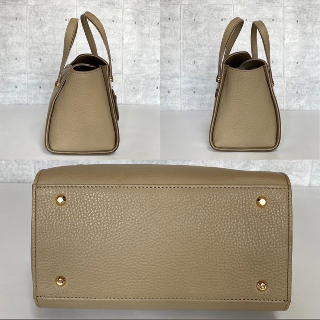 美品】WAKO 銀座和光 シボ革 ベージュ ゴールド金具 ロゴ ハンドバッグ