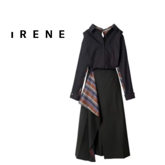 LE CIEL BLEU(ルシェルブルー)のIRENE アイレネ レイヤードドレス ワンピース チェック アシメ 36 レディースのワンピース(ロングワンピース/マキシワンピース)の商品写真