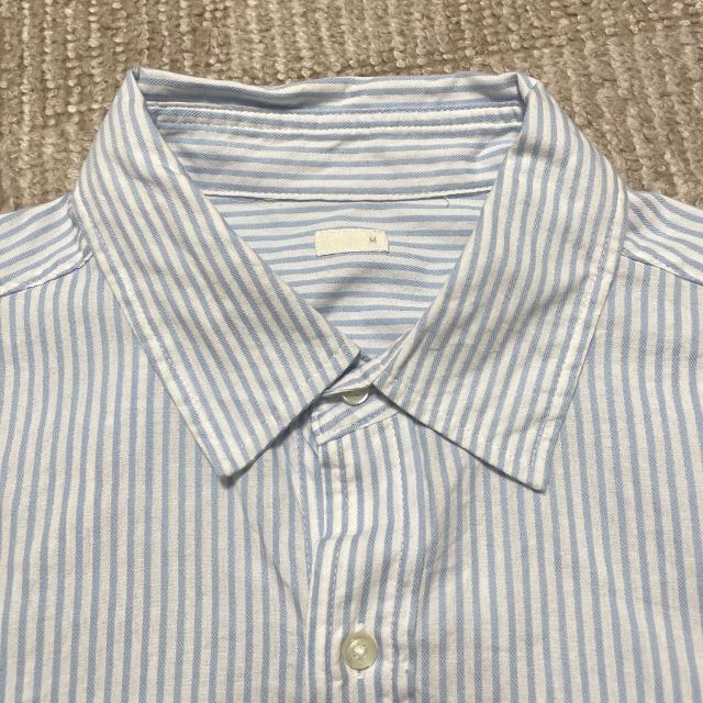 GU(ジーユー)の2178 GU コットンシャツ トップス 襟付き ストライプ 白×水色 半袖 レディースのトップス(シャツ/ブラウス(半袖/袖なし))の商品写真