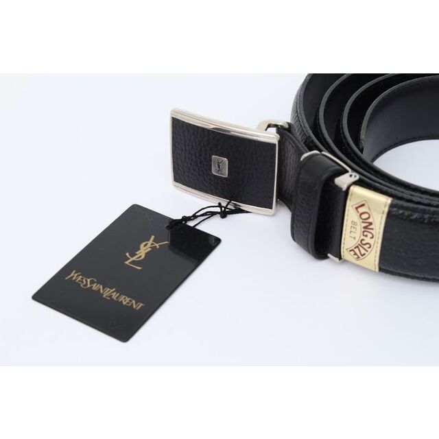 イヴ・サンローラン ベルト 未使用 本革レザー ロゴバックル 日本製 ブランド 黒 メンズ LONGサイズ ブラック YVES SAINT LAURENT