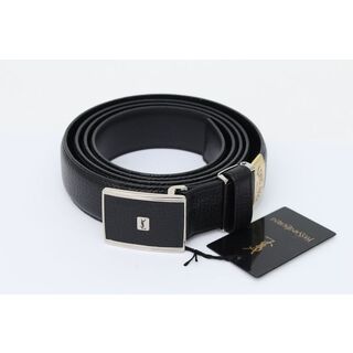 イヴ・サンローラン ベルト 未使用 本革レザー ロゴバックル 日本製 ブランド 黒 メンズ LONGサイズ ブラック YVES SAINT  LAURENT