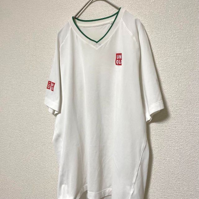 UNIQLO(ユニクロ)の2185 UNIQLO 半袖 ユニクロプリント スポーツ 伸縮性 白緑バイカラー メンズのトップス(ジャージ)の商品写真