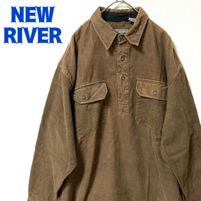 NEW RIVERコーデュロイ 長袖シャツ ワークシャツ ハーフボタン ベージュ メンズのトップス(シャツ)の商品写真