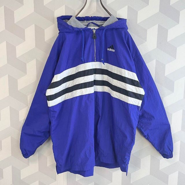 90s adidas】ハーフジップ刺繍ロゴ ナイロンジャケット 紫 アディダス