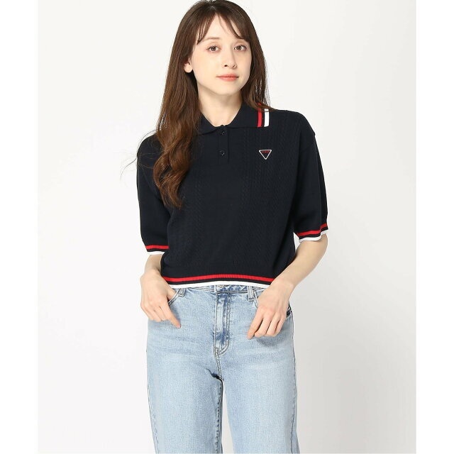 GUESS(ゲス)の【ネイビー(NVY)】(W)Cable Short Sleeve Sweater レディースのトップス(ニット/セーター)の商品写真