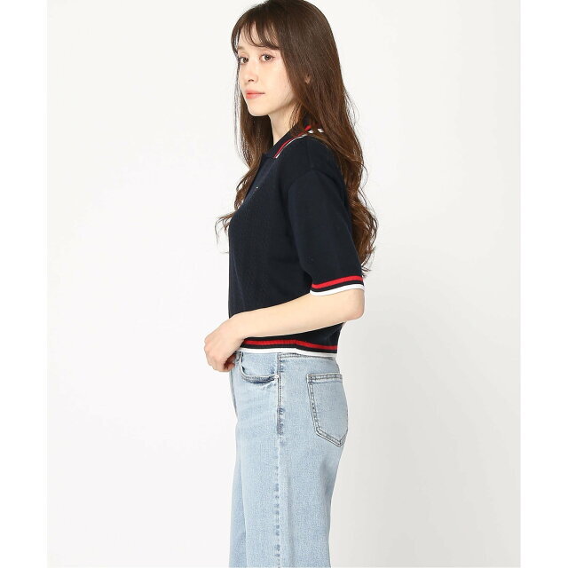 GUESS(ゲス)の【ネイビー(NVY)】(W)Cable Short Sleeve Sweater レディースのトップス(ニット/セーター)の商品写真