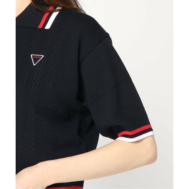 GUESS(ゲス)の【ネイビー(NVY)】(W)Cable Short Sleeve Sweater レディースのトップス(ニット/セーター)の商品写真