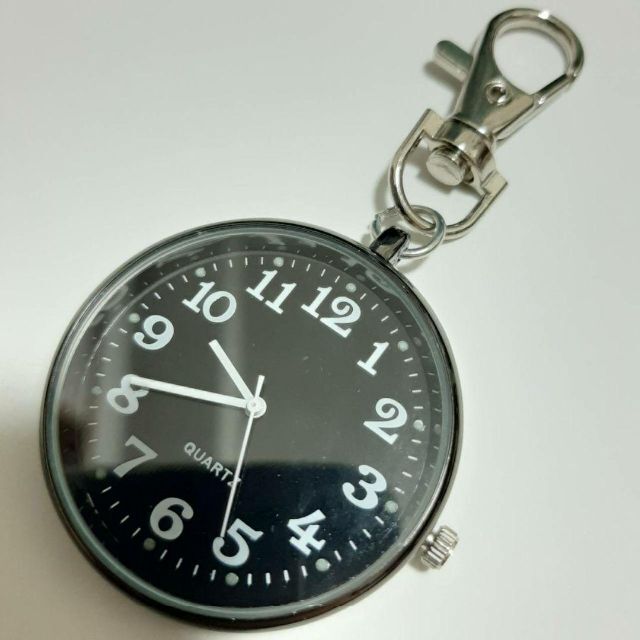 新品　未使用　時計　懐中時計　キーホルダー　シンプル　黒　243