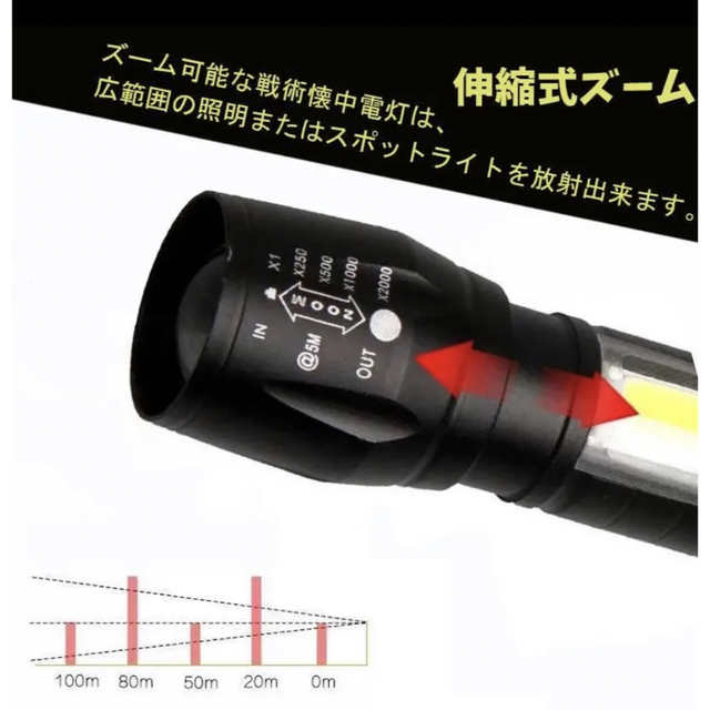 LED 懐中電灯 USB充電式 コンパクト 防水 強力 小型 ライト COB スポーツ/アウトドアのアウトドア(ライト/ランタン)の商品写真