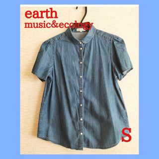 アースミュージックアンドエコロジー(earth music & ecology)のearth music＆ecology／シャツブラウス／半袖／デニム風／Sサイズ(シャツ/ブラウス(半袖/袖なし))