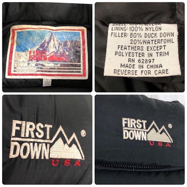 FIRST DOWN(ファーストダウン)のファーストダウン 刺繍ロゴ ダウンジャケット アウトドア ビッグサイズ ブラック メンズのジャケット/アウター(ダウンジャケット)の商品写真