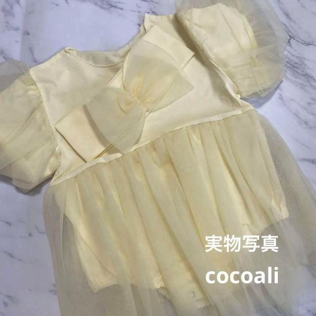 新品未使用　80 女の子　ベビードレス ロンパース ヘアバンドセット キッズ/ベビー/マタニティのベビー服(~85cm)(ワンピース)の商品写真