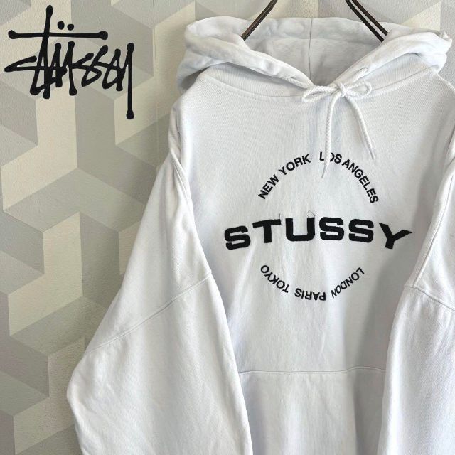 STUSSY パーカー グレーSTUSSY 刺繍センターロゴ パーカー今日中