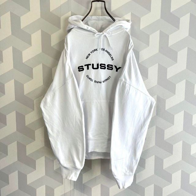 stussy ステューシー パーカー 白 S センターロゴ ホワイトロゴ-