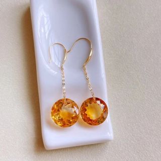 天然】シトリン ピアス k18 13*6.5mmの通販 by Rui|ラクマ