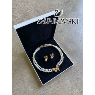 スワロフスキー(SWAROVSKI)のSWAROVSKI 2連パールネックレス バタフライ パールイヤリング セット(ネックレス)