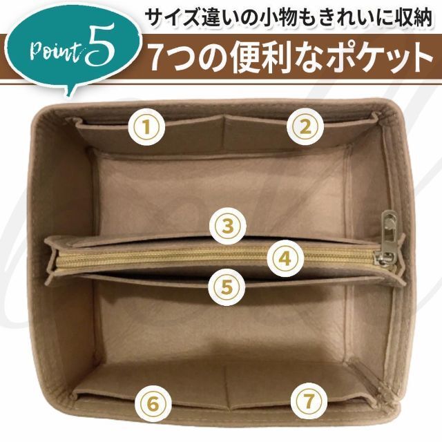 ベージュ☆ピコタン PM 18 対応☆バッグインバッグ☆インナーバッグ☆フエルトの通販 by のんshop☆即購入OK♪|ラクマ