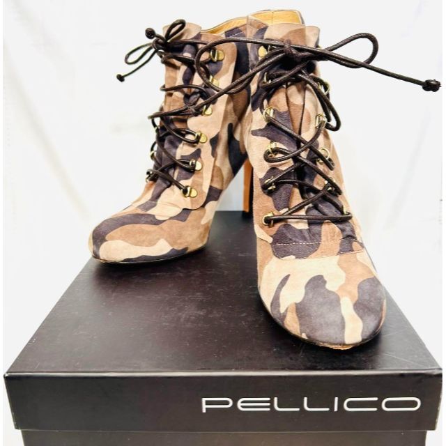 美品 PELLICO ペリーコ ショートブーツ 迷彩色 スウェード 37